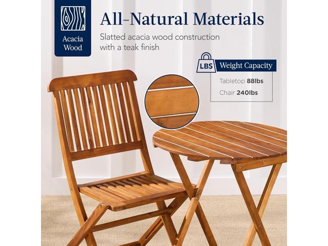 Best Choice Products 3-Piece Acacia Wood Bistro Set, Folding Patio Furniture for Backyard, Balcony, Deck w/ 2 Chairs, Round Coffee Table, Teak...