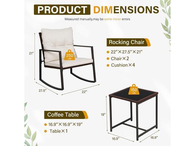 SUNCROWN 3-Piece Patio Bistro Set Outdoor Rocking Chairs Set Brown Wicker Porch Chairs with Glass Coffee Table, Beige Cushion
