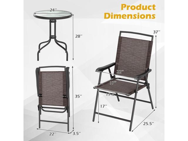 S AFSTAR 3-Piece Bistro Set, Patio Furniture Set for Outdoor Poolside Balcony Garden Yard, 28' H Outdoor Round Table and 2-Pack Folding Chairs,...