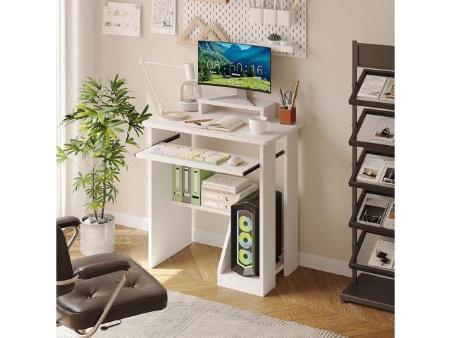 ALISENED 30' Small Computer Desk with Keyboard Tray Monitor Stand, Study Writing Desk with Storage Shelves, Modern Workstation for Small Spaces,...