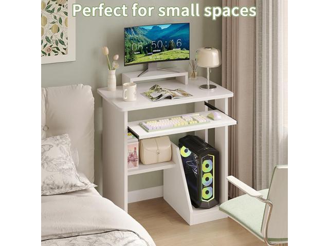 ALISENED 30' Small Computer Desk with Keyboard Tray Monitor Stand, Study Writing Desk with Storage Shelves, Modern Workstation for Small Spaces,...