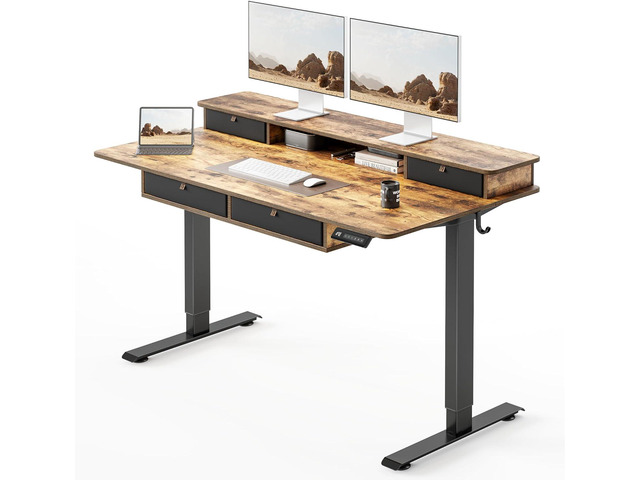 FEZIBO 55 x 30 inch Electric Standing Desk Adjustable Height with 4 Drawers, Sit Stand Desk, Home Office Stand Up Table with 4 Height-Adjustable...