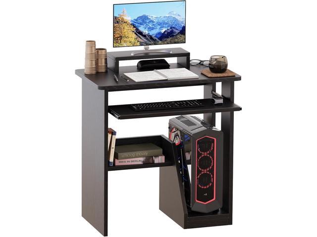 29.5 x 17.7-inch Compact Computer Desk with Monitor Stand Writing Desk with Storage Shelves Modern Home Office Workstation for Small Spaces Black