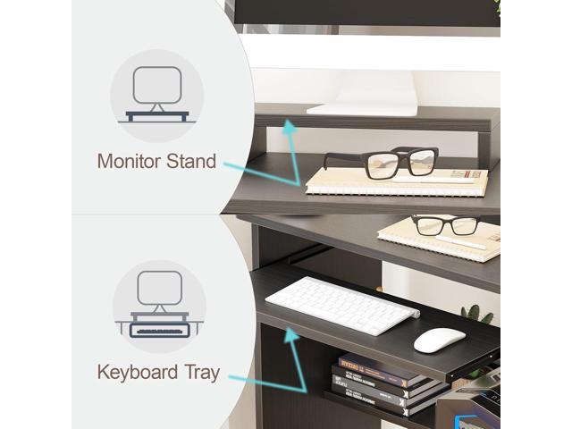 29.5 x 17.7-inch Compact Computer Desk with Monitor Stand Writing Desk with Storage Shelves Modern Home Office Workstation for Small Spaces Black