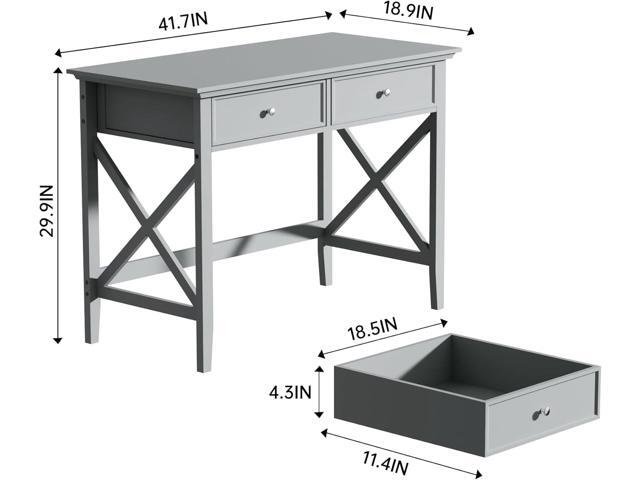 Computer Desk with 2 Drawers, Elegant Home Office Writing Study Desk with Storage, Modern Simple Vanity Desk Console Table for Living Room, Grey