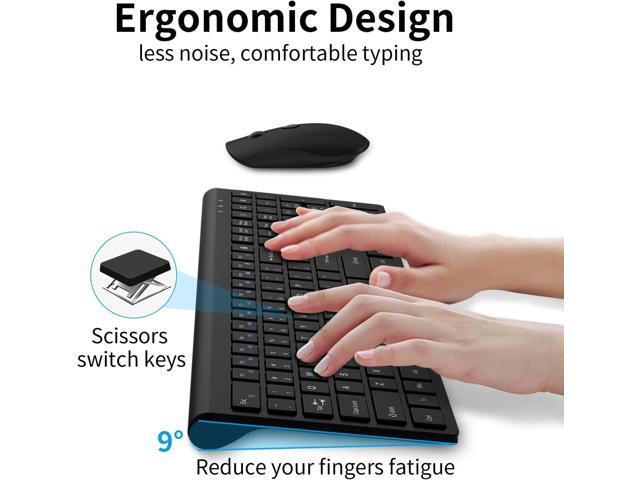 Wireless Keyboard and Mouse Combo, Silent Full-Size Computer Keyboard with Calculator Button, 2400 DPI Mice, Quiet Click, Slim Cordless USB Set for...