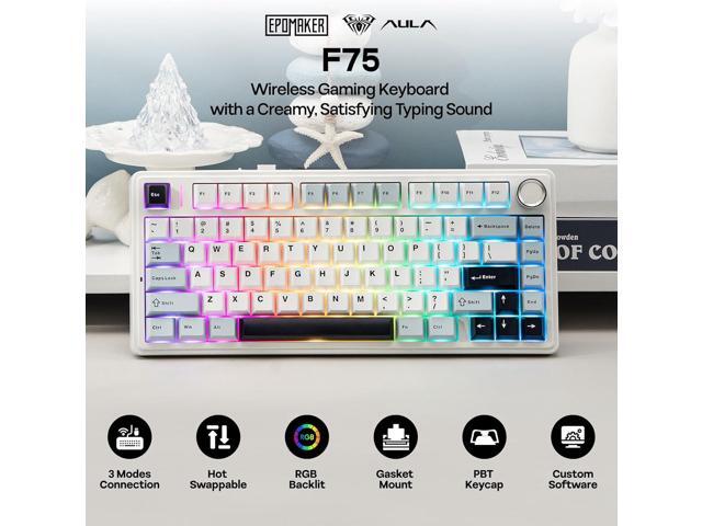 EPOMAKER x Aula F75 Gasket Mechanical Keyboard, 75% Wireless Hot Swappable Gaming Keyboard with Five-Layer Padding & Knob, BT/2.4GHz/USB-C, RGB...