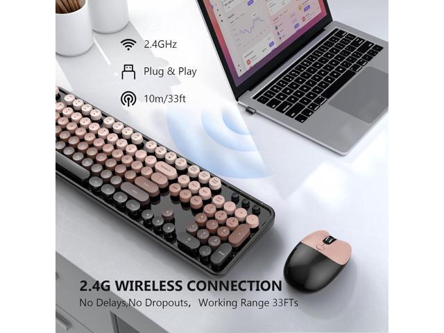 Wireless Keyboard and Mouse Combo, MOFII 2.4 GHz Wireless Full-Size Retro Round Keyboard and Mouse, Plug and Play, 8 Multimedia & Shortcut Keysfor...