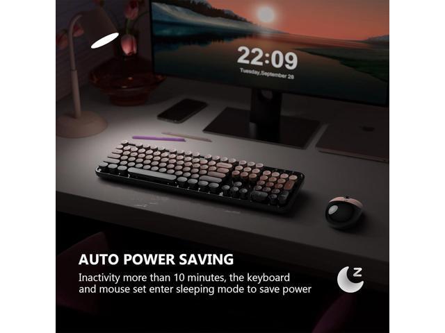 Wireless Keyboard and Mouse Combo, MOFII 2.4 GHz Wireless Full-Size Retro Round Keyboard and Mouse, Plug and Play, 8 Multimedia & Shortcut Keysfor...