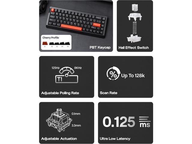 EPOMAKER HE68 Lite Hall Effect Gaming Keyboard, 8k Polling & 128K Scan Rate, 0.005mm Adjustable Trigger, 0.125ms Latency, 5-Layer Sound-Dampened,...