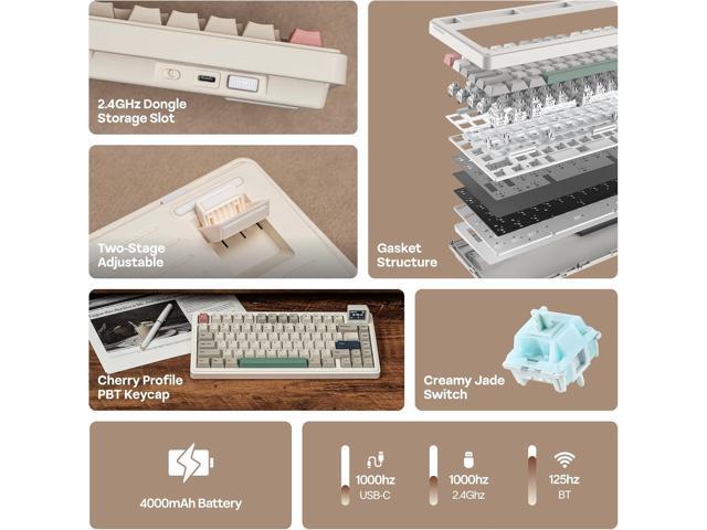EPOMAKER RT82 Wireless Mechanical Keyboard with Screen, VIA Custom, 2.4GHz/USB-C/BT5.0, RGB Backlit, Gasket, 5-Paddings, PBT Keycaps, Hot-Swap...
