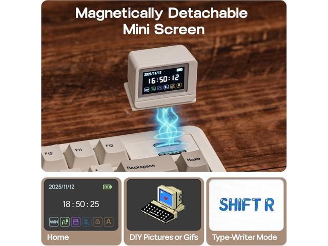 EPOMAKER RT82 Wireless Mechanical Keyboard with Screen, VIA Custom, 2.4GHz/USB-C/BT5.0, RGB Backlit, Gasket, 5-Paddings, PBT Keycaps, Hot-Swap...