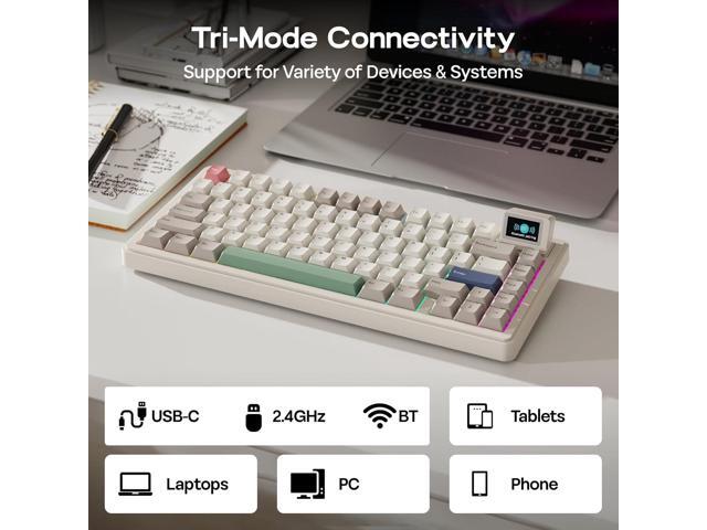 EPOMAKER RT82 Wireless Mechanical Keyboard with Screen, VIA Custom, 2.4GHz/USB-C/BT5.0, RGB Backlit, Gasket, 5-Paddings, PBT Keycaps, Hot-Swap...