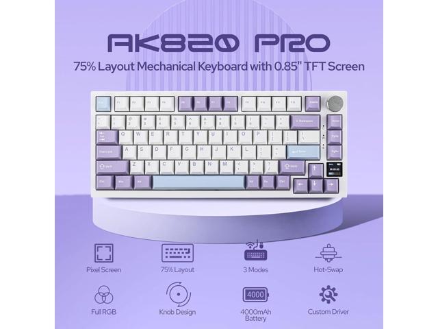 EPOMAKER Ajazz AK820 Pro 75% Wireless Mechanical Keyboard with TFT Smart Display & Knob, Gasket-Mounted Gaming Keyboard, BT/2.4GHz/USB-C Wired...