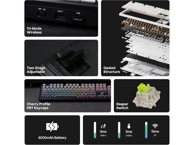 EPOMAKER X Aula F108 PRO Wireless Gaming Keyboard with Screen, 8000mAh Battery, 104 Hot-Swappable and Programmable Keys and Knob, RGB Backlight,...
