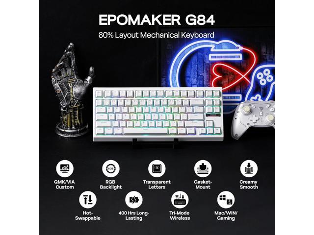 EPOMAKER G84 80% RGB Gaming Mechanical Keyboard, 2.4GHz/ Type-C/BT Wireless Keyboard, QMK/VIA Programmable, Hot-Swappable, NKRO, with Shine Through...