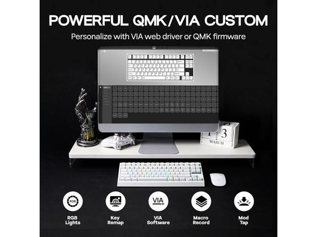 EPOMAKER G84 80% RGB Gaming Mechanical Keyboard, 2.4GHz/ Type-C/BT Wireless Keyboard, QMK/VIA Programmable, Hot-Swappable, NKRO, with Shine Through...