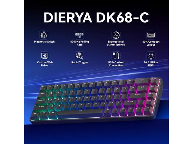 DIERYA DK68-C 60% Gaming HE Keyboard, Magnetic Switch Hot Swappable, Rapid Trigger, Adjustable Actuation, 8000Hz Polling Rate, RGB Backlit, Compact...