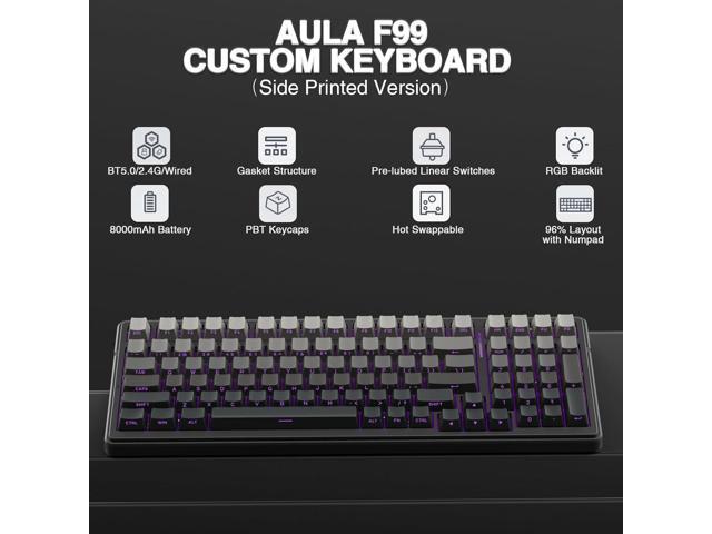 AULA F99 Wireless Mechanical Keyboard,Gasket Structure Hot Swappable Custom Keyboard,RGB Backlit,Creamy Sound,Side Printed PBT...