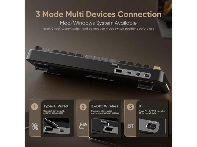 RedThunder K75 Wireless Mechanical Keyboard, CNC Knob, Tri-Mode BT5.0/2.4GHz/USB-C Hot Swappable Custom, Pre-lubed Linear Coconut Switches, Gasket...