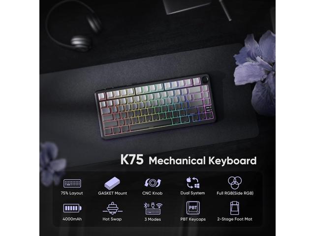 RedThunder K75 Wireless Mechanical Gaming Keyboard, 75% Hot Swappable Creamy Keyboard with Knob, RGB Backlit, Pre-lubed Linear Switches, Side...