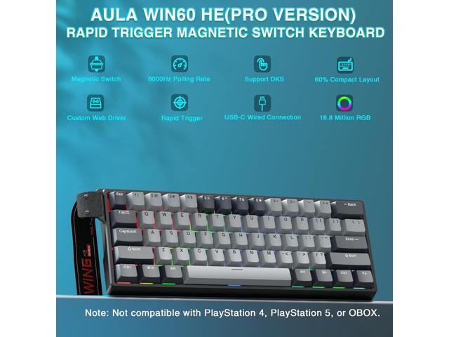 AULA WIN60 HE PRO 60% Mechanical Gaming Keyboard Wired, Magnetic Switch Hot Swappable, Adjustable Actuation Rapid Trigger Mode, 8000Hz Polling...