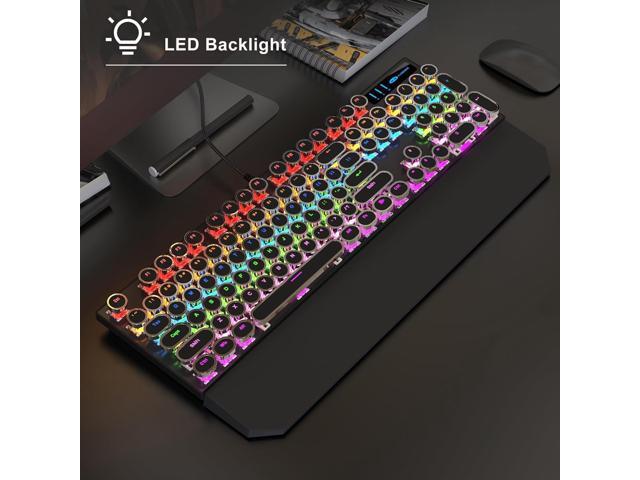 MageGee Typewriter Mechanical Gaming Keyboard, Retro Black Punk Round Keycaps RGB Rainbow Backlit Wired Keyboards for Laptop MAC PC Gamer, with...