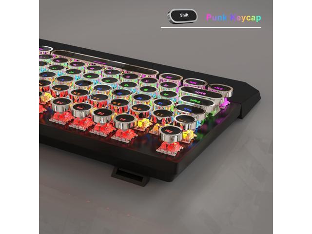 MageGee Typewriter Mechanical Gaming Keyboard, Retro Black Punk Round Keycaps RGB Rainbow Backlit Wired Keyboards for Laptop MAC PC Gamer, with...
