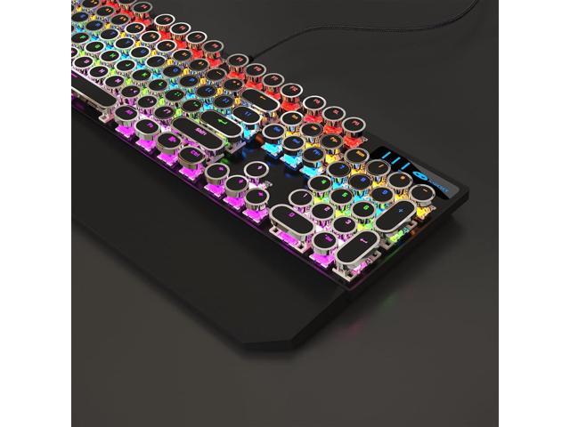 MageGee Typewriter Mechanical Gaming Keyboard, Retro Black Punk Round Keycaps RGB Rainbow Backlit Wired Keyboards for Laptop MAC PC Gamer, with...