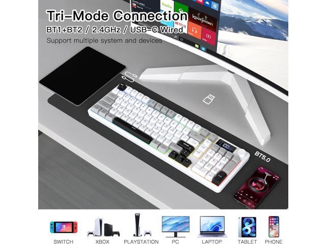 Wireless Gaming Keyboard with Smart Display & Knob Control, Tri-Mode BT5.0/2.4GHz/Wired RGB Backlit Computer Keyboards with Number Pad, 26-Key...