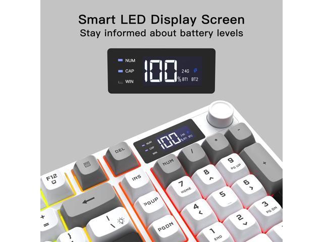 Wireless Gaming Keyboard with Smart Display & Knob Control, Tri-Mode BT5.0/2.4GHz/Wired RGB Backlit Computer Keyboards with Number Pad, 26-Key...