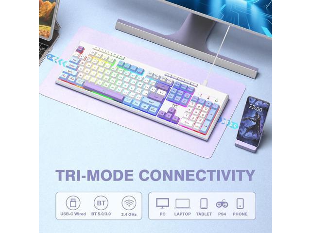 RisoPhy Wireless Gaming Keyboard, Tri-Mode BT5.0/2.4GHz/USB-C, RGB Light up Backlit Keyboards, Customizable Macro Keys, 26 Anti-ghosting Keys,...