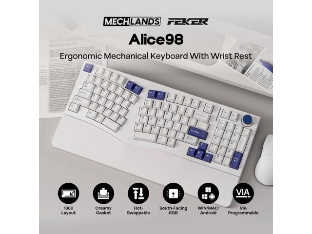 MechLands Feker Alice98 Ergonomic 98 Keys Custom Mechanical Keyboard, VIA Programmable, USB-C Wired Gaming Keyboard, Hot Swappable, 5 Layer...