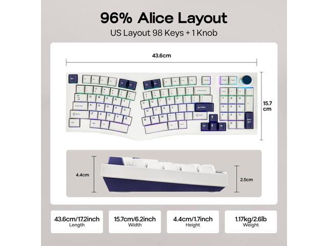 MechLands Feker Alice98 Ergonomic 98 Keys Custom Mechanical Keyboard, VIA Programmable, USB-C Wired Gaming Keyboard, Hot Swappable, 5 Layer...