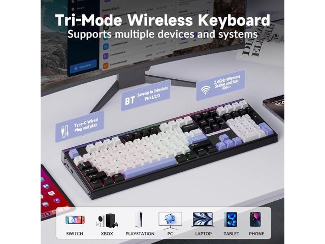 Aula H108 Wireless Mechanical Keyboard, Hot Swappable Silent Keyboard, Full Size Keyboard with Number Pad, Gasket Structure, RGB Backlit Computer...