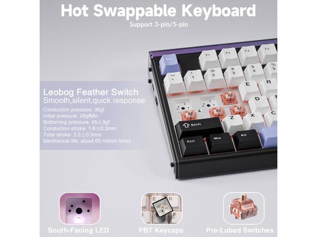 Aula H108 Wireless Mechanical Keyboard, Hot Swappable Silent Keyboard, Full Size Keyboard with Number Pad, Gasket Structure, RGB Backlit Computer...