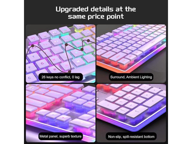 Camiysn Creamy Gaming Keyboard and Mouse, Purple 104 Keys RGB and 6 Speed RGB Mouse Combo, Pudding Keycaps Silent Computer Keyboard for...