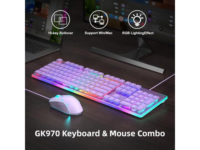 Camiysn Creamy Gaming Keyboard and Mouse, Purple 104 Keys RGB and 6 Speed RGB Mouse Combo, Pudding Keycaps Silent Computer Keyboard for...