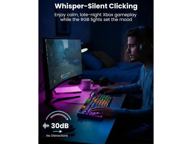 SABLUTE Quiet Gaming Keyboard with Sound-Sync RGB LED Display, 94-Key Wired PC Gaming Keyboards for Pro Gamers, Tactile Mechanical Feel,...