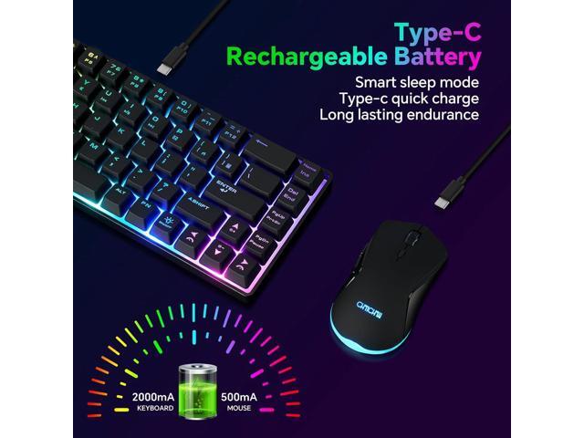 CHONCHOW 60% Wireless Gaming Keyboard and Mouse Combo, RGB Backlit Rechargeable LED Light Up Keyboards,Wireless Gaming Mouse and Keyboard for Xbox...
