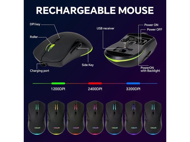 CHONCHOW 60% Wireless Gaming Keyboard and Mouse Combo, RGB Backlit Rechargeable LED Light Up Keyboards,Wireless Gaming Mouse and Keyboard for Xbox...