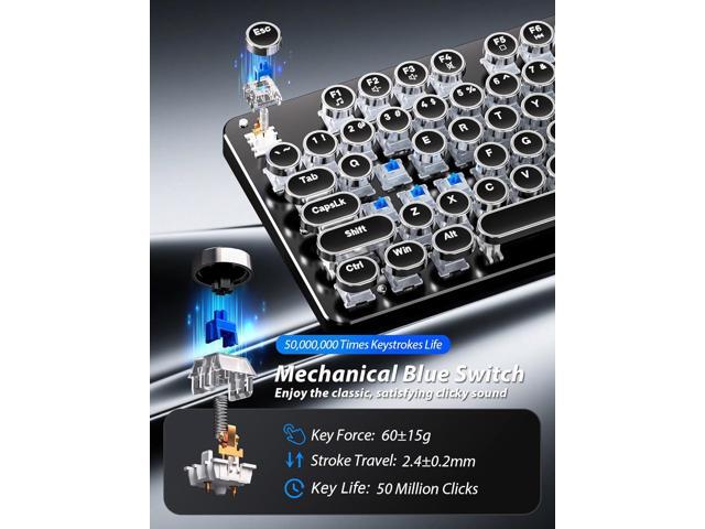 Typewriter Mechanical Gaming Keyboard and Mouse, Metal Panel Retro Keyboards with Round Keycap Blue Switch, Rainbow LED Backlit 104-Key Anti-Ghost...