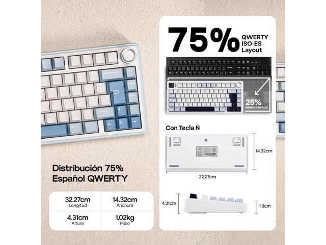 EPOMAKER Aula F75 ISO-ES Wireless Mechanical Gaming Keyboard, 75% Spanish Layout with Knob, Creamy Gasket, Sound-Dampening, RGB, Hot-Swap,...