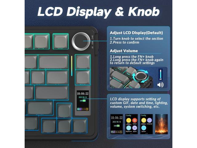 AULA S75 PRO Wireless Mechanical Keyboard with Screen & Knob, Tri-Mode Hot Swappable Gaming Keyboard 75%, Pre-lubed Switches, RGB Backlit, Side...
