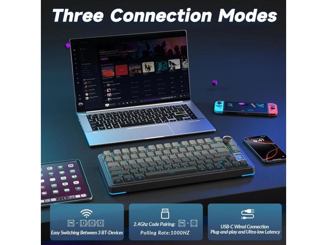 AULA S75 PRO Wireless Mechanical Keyboard with Screen & Knob, Tri-Mode Hot Swappable Gaming Keyboard 75%, Pre-lubed Switches, RGB Backlit, Side...