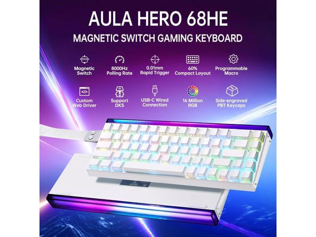 Aula Hero 68 HE 60% Gaming Keyboard Wired, Hall Effect Magnetic Switch Keyboard with Adjustable Actuation, Fast Trigger Mode, 8K Hz Polling Rate,...