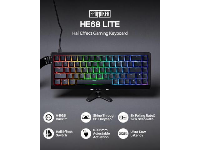 EPOMAKER HE68 Lite Hall Effect Gaming Keyboard, 8k Polling & 128K Scan Rate, 0.005mm Adjustable Trigger, 0.125ms Latency, 5-Layer Sound-Dampened,...