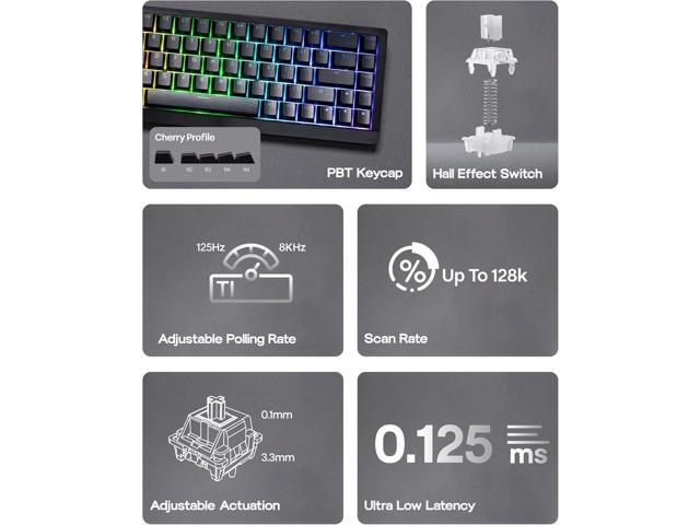 EPOMAKER HE68 Lite Hall Effect Gaming Keyboard, 8k Polling & 128K Scan Rate, 0.005mm Adjustable Trigger, 0.125ms Latency, 5-Layer Sound-Dampened,...