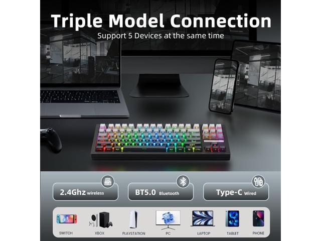 ZORNHER ZH870 Wireless Mechanical Gaming Keyboard,80% Black Custom Creamy Sound Keyboard with Shine Through PBT Keycaps,Pre-lubed Linear...