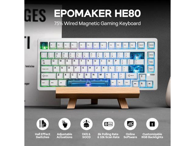 EPOMAKER HE80 Hall Effect Gaming Keyboard, 8K Polling & 32K Scan, Creamy Gasket, DKS, SOCD, Hot-Swappable, RGB Backlit, Wired Gaming Keyboard for...